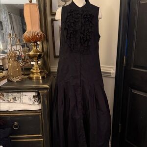 Newport News Black Sleeveless Ruffle-Front Maxi Dress